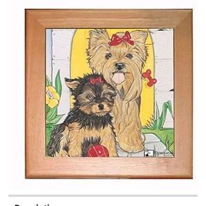 Pipsqueak Yorkshire Terrier Dog Decorative Trivet or Art‎ Ceramic Tile In Pine